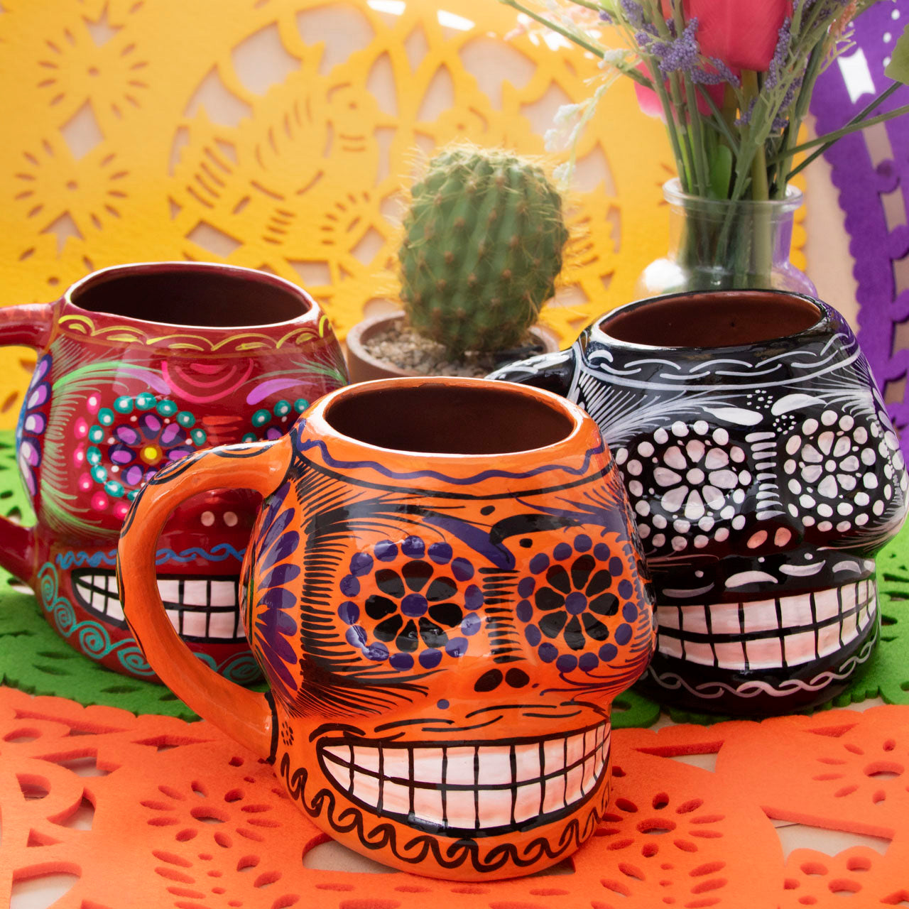 Sugar Skull Hand Painted Xalitla Clay Mug