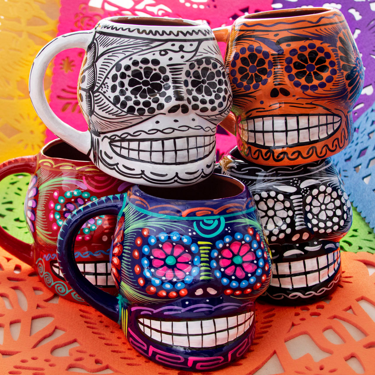 Sugar Skull Hand Painted Xalitla Clay Mug