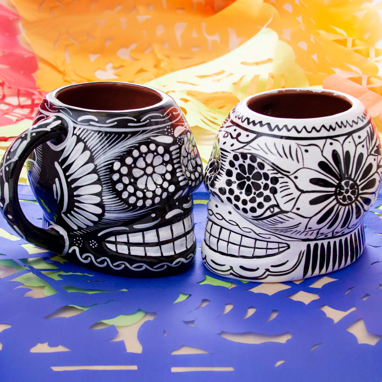 Sugar Skull Hand Painted Xalitla Clay Mug