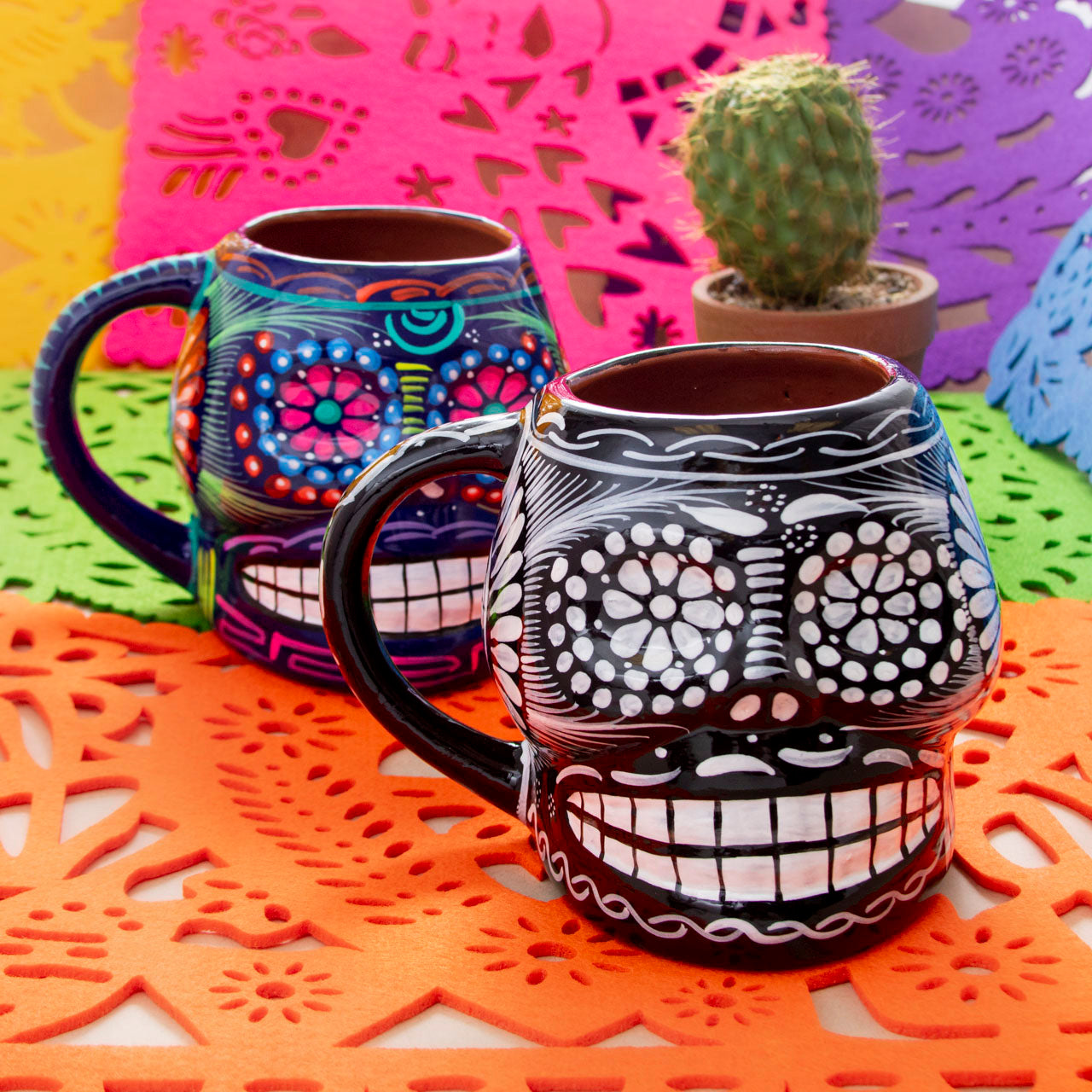 Sugar Skull Hand Painted Xalitla Clay Mug