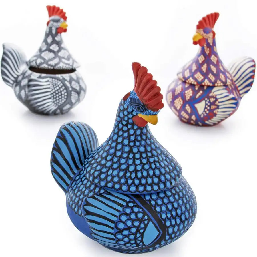 Hand Painted Clay Chicken Bowl with Lid