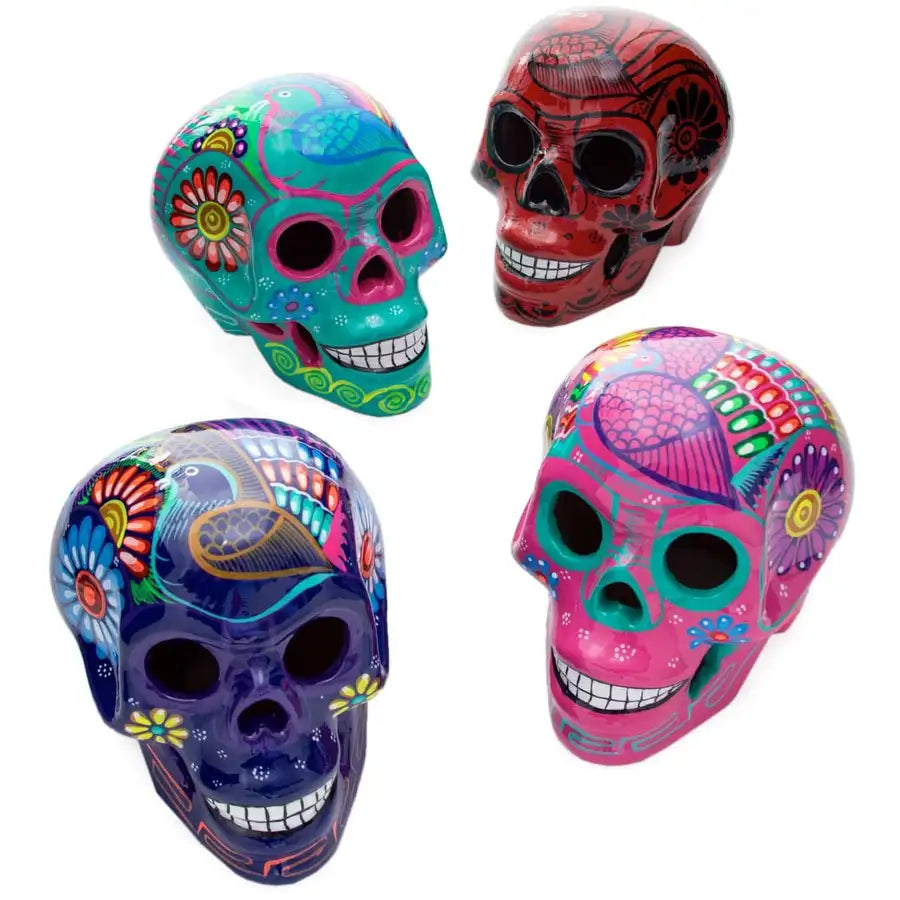 Hand Painted Xalitla Clay Sugar Skulls - 1