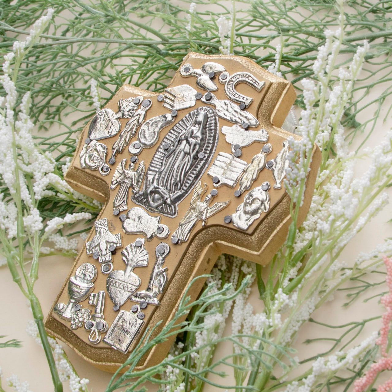 Wooden Wall Cross with Milagritos, Small