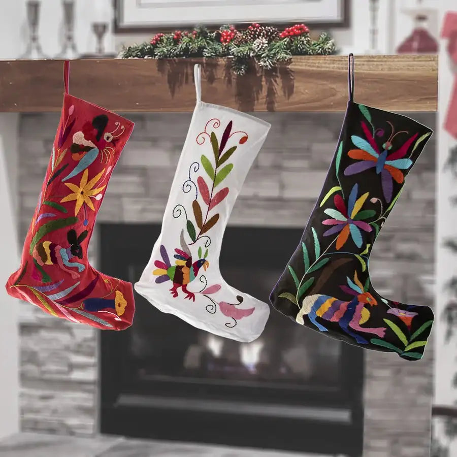 Christmas Otomí Embroidered Stocking - 1