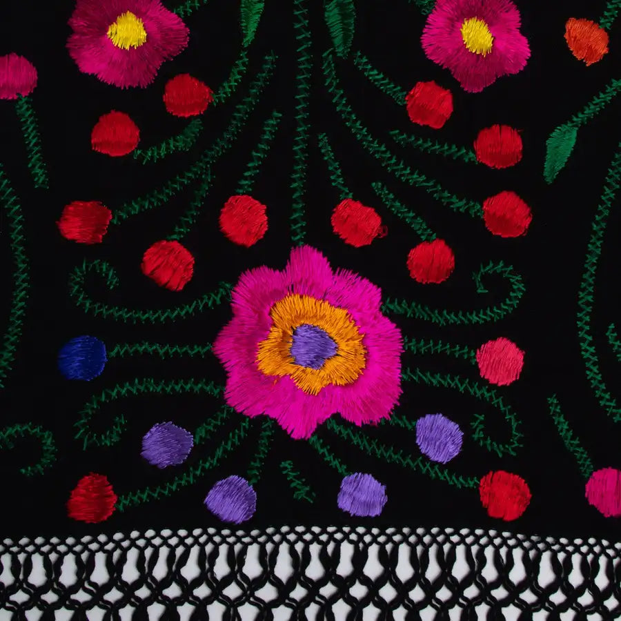 Floral Embroidery Black Rebozos - 8