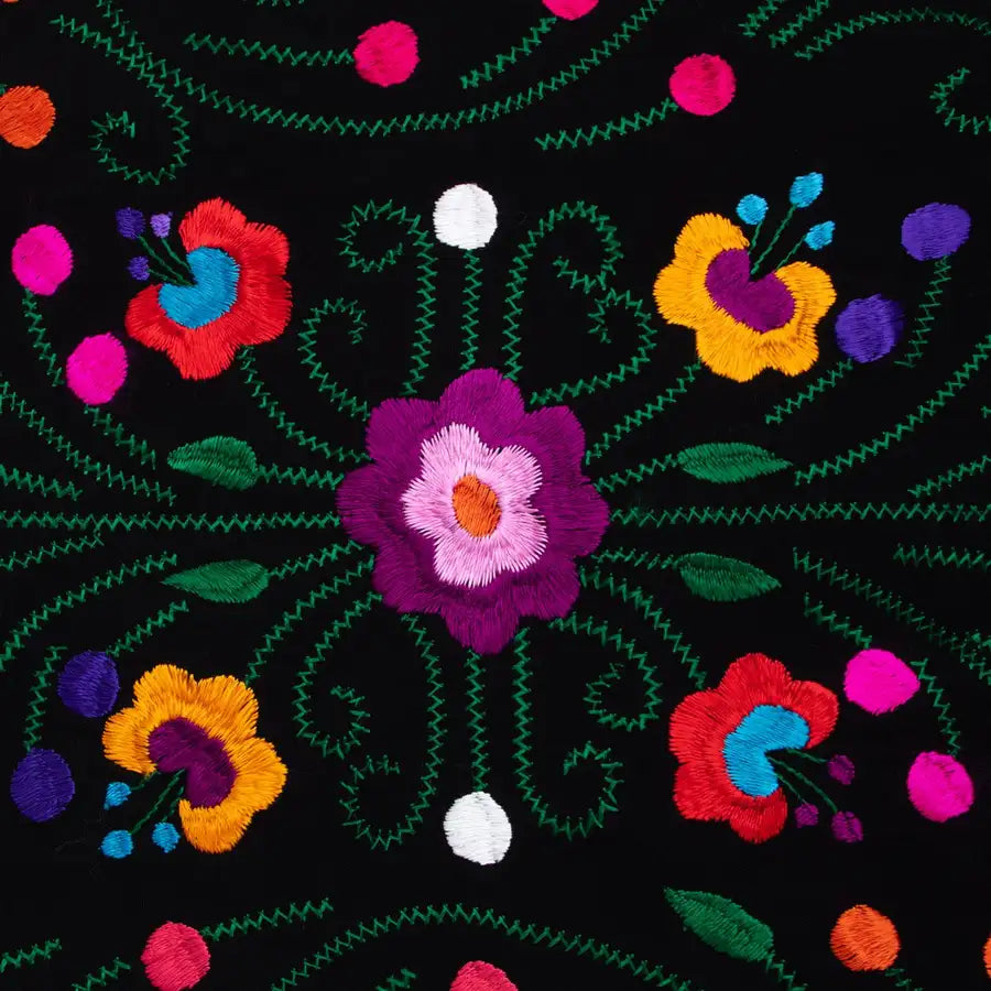 Floral Embroidery Black Rebozos - 9