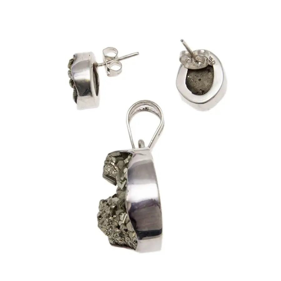 Sterling Silver Lucky Pyrite Earrings and Pendant Set - 2