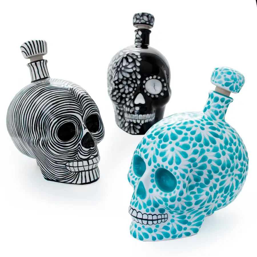 Hand Painted Sugar Skull Decanter and Shot Glasses Set