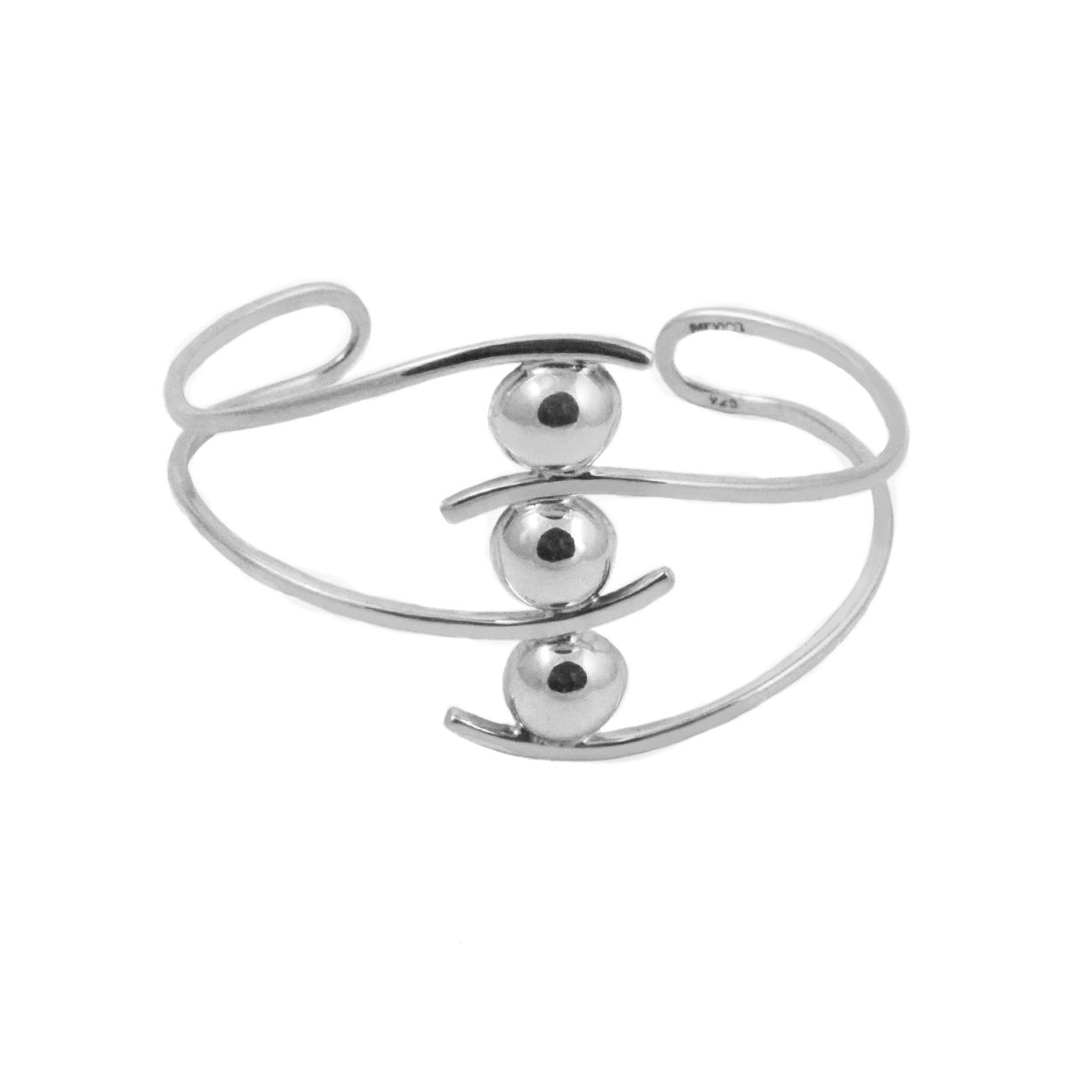 Sterling Silver Half-Sphere Waves Cuff Bracelet