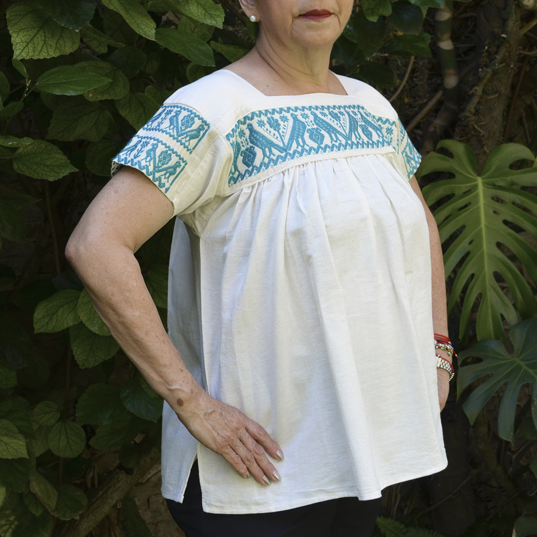 Puebla Embroidered Square-Neck Manta Blouse