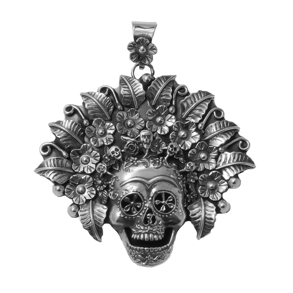 Sterling Silver Large Royal Sugar Skull Pendant