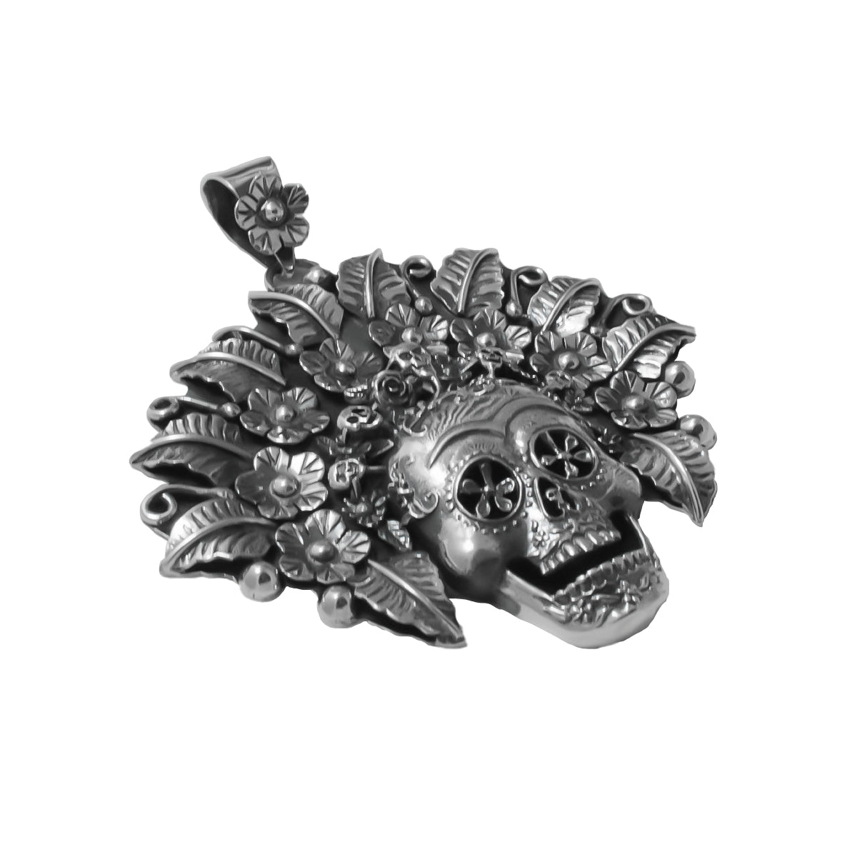 Sterling Silver Large Royal Sugar Skull Pendant