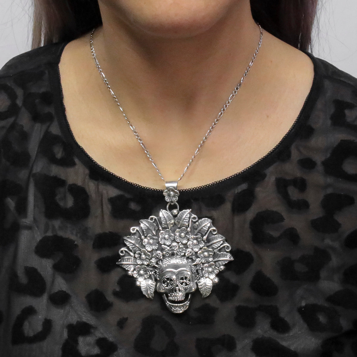 Sterling Silver Large Royal Sugar Skull Pendant
