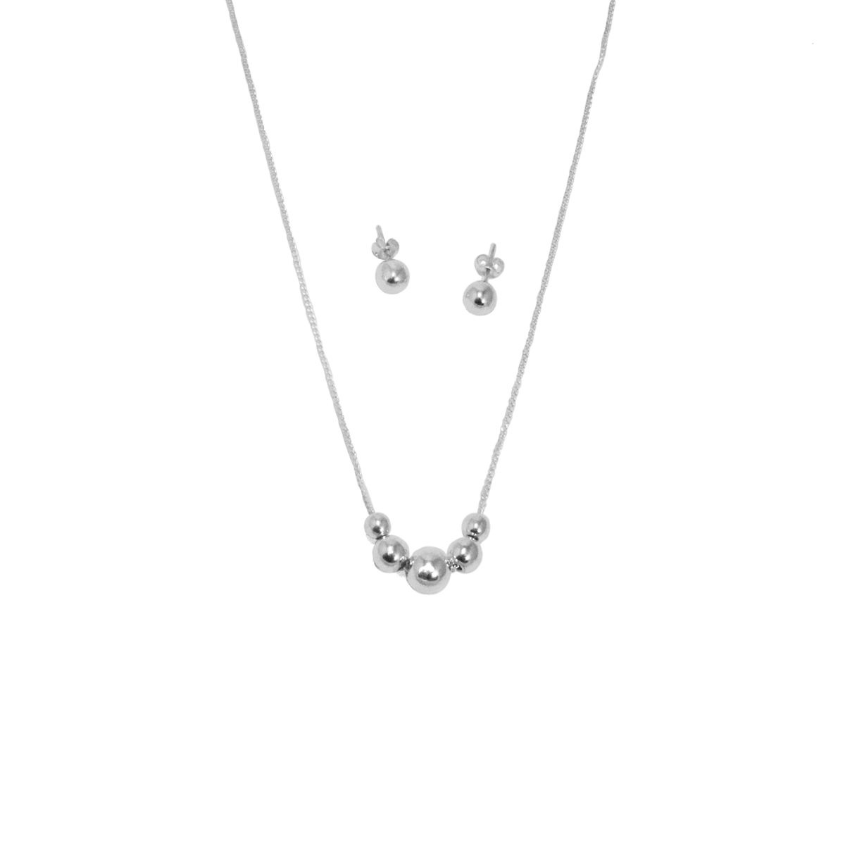 Sterling Silver Sphere Necklace and Earrings Set