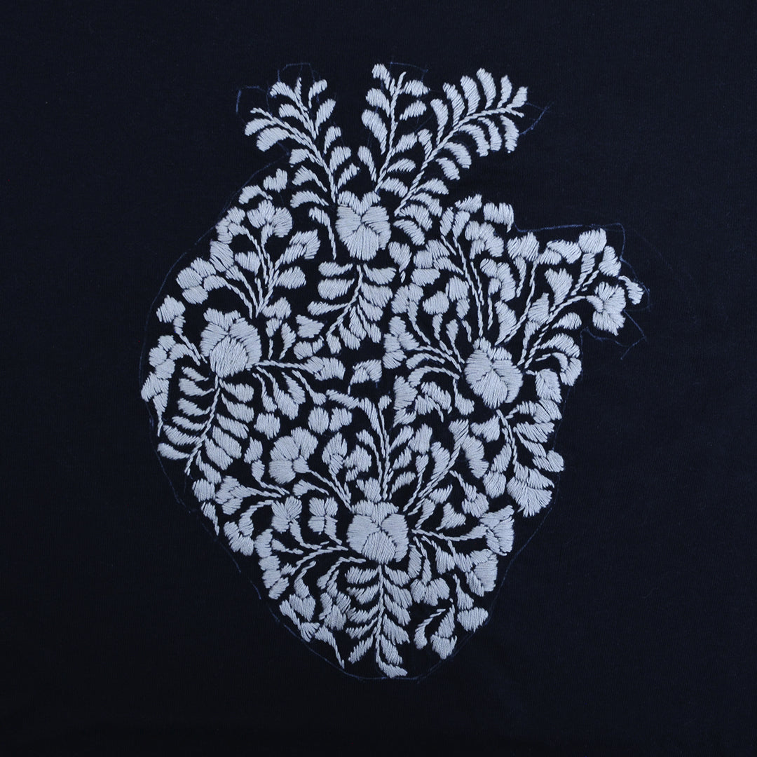 Anatomical Heart Hand-Embroidered T-Shirt - Black