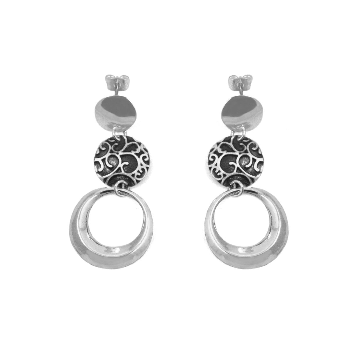 Sterling Silver Abstract Circles Dangle Earrings