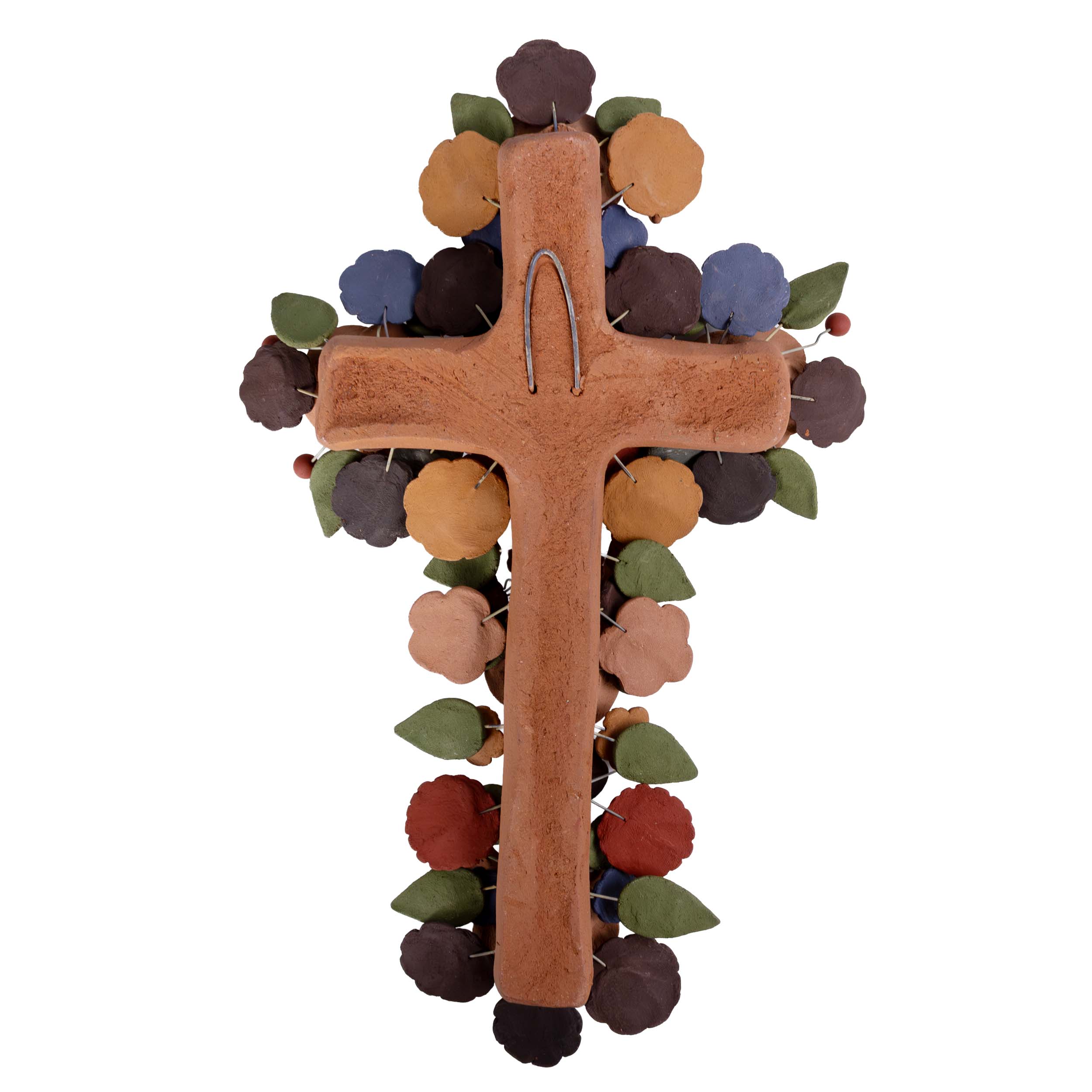 Large Floral Cross Barro Pigmentado Clay Wall Art