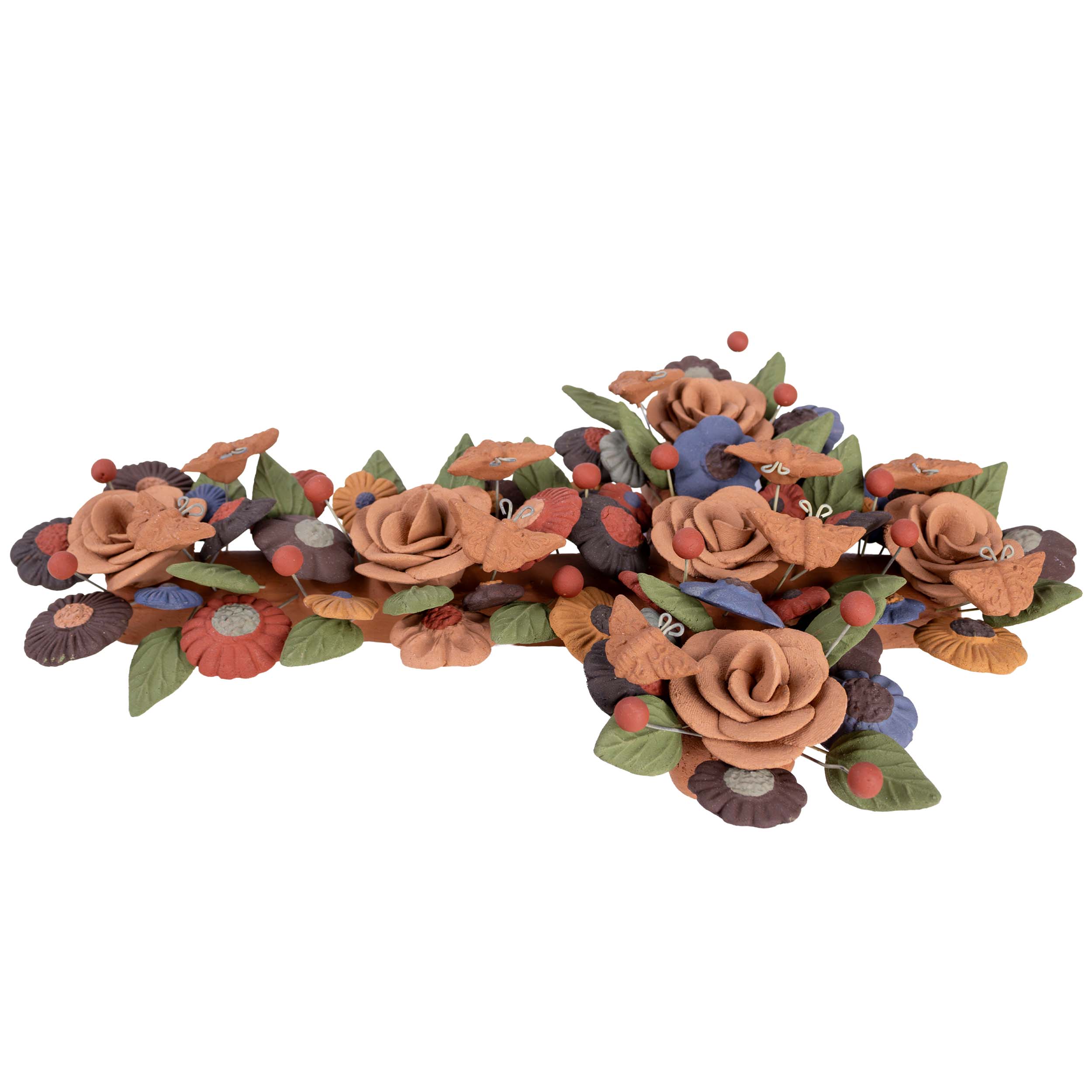 Large Floral Cross Barro Pigmentado Clay Wall Art