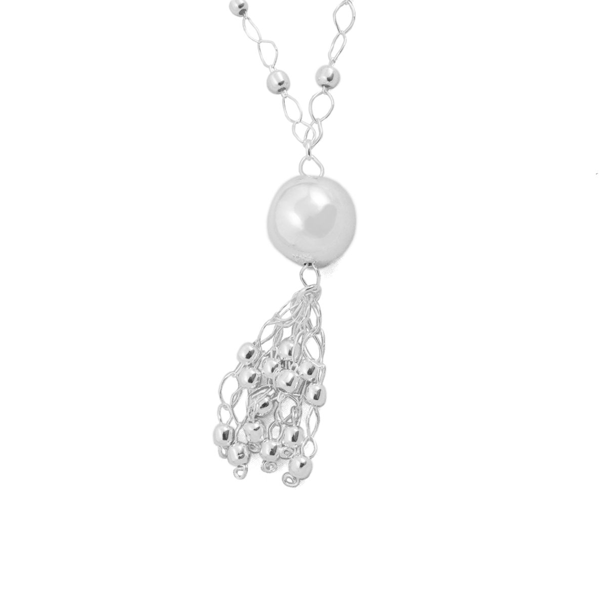 Sterling Silver Ball Chain and Tassel Long Necklace