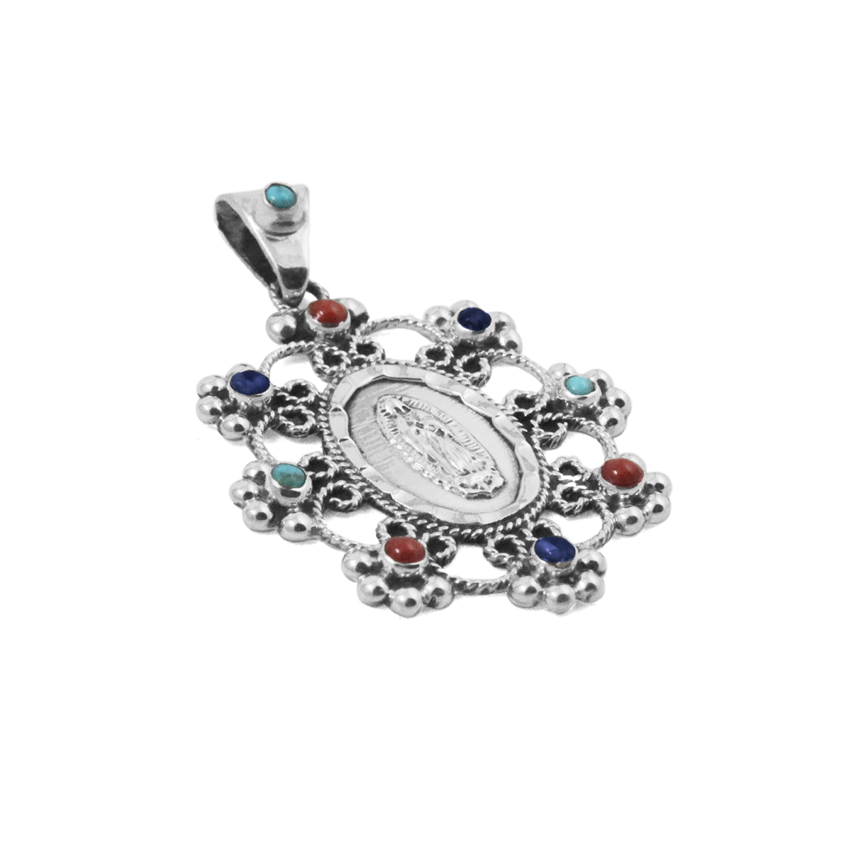 Sterling Silver Virgencita Baroque Gemstones Pendant