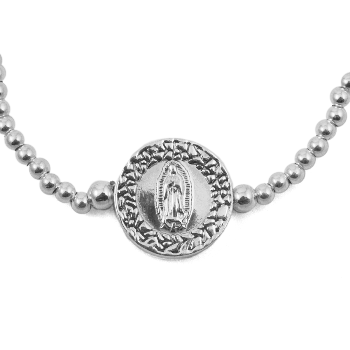 Sterling Silver Virgen de Guadalupe Beaded Bracelet