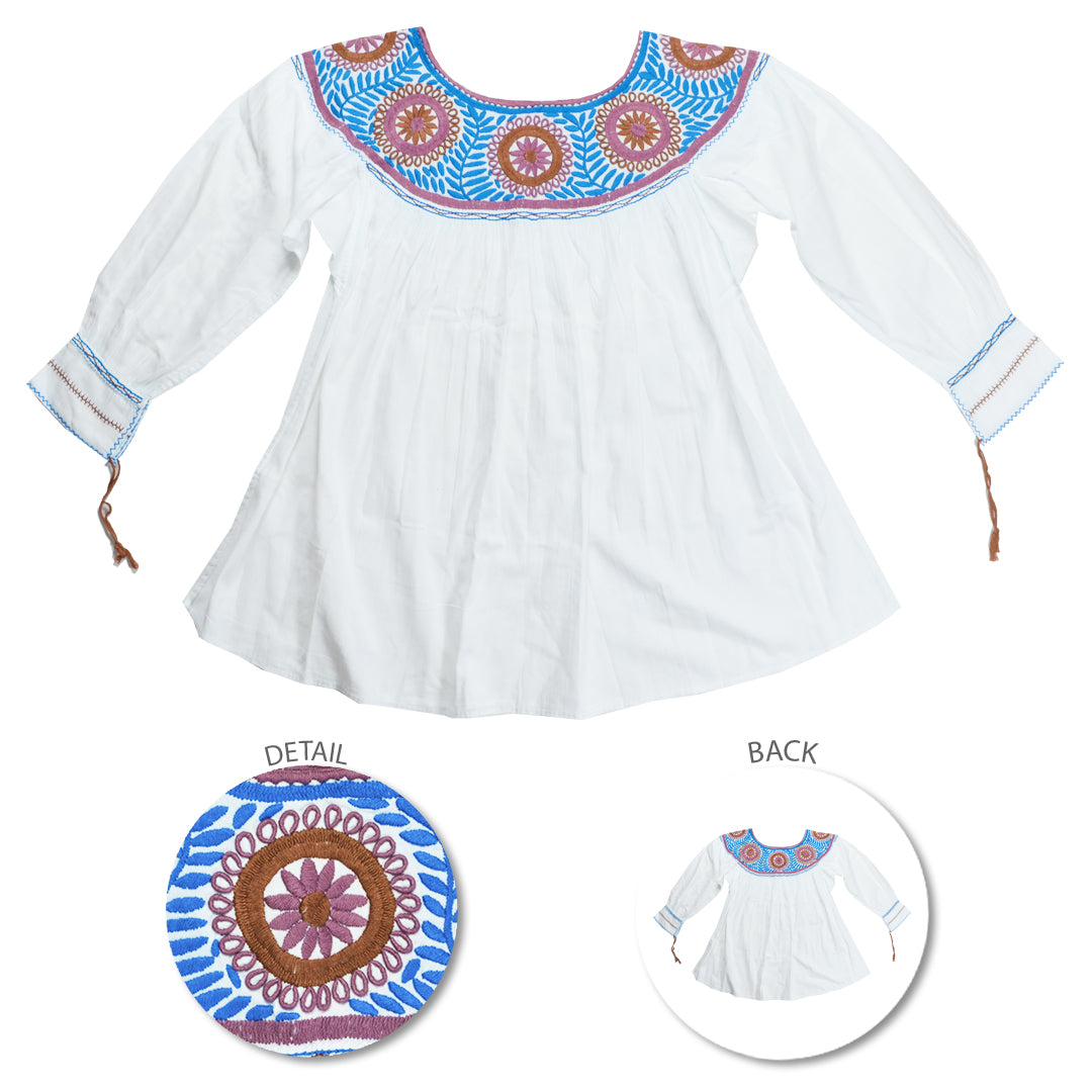 Carranza 3/4 Sleeve Embroidered Round Neckline Blouse