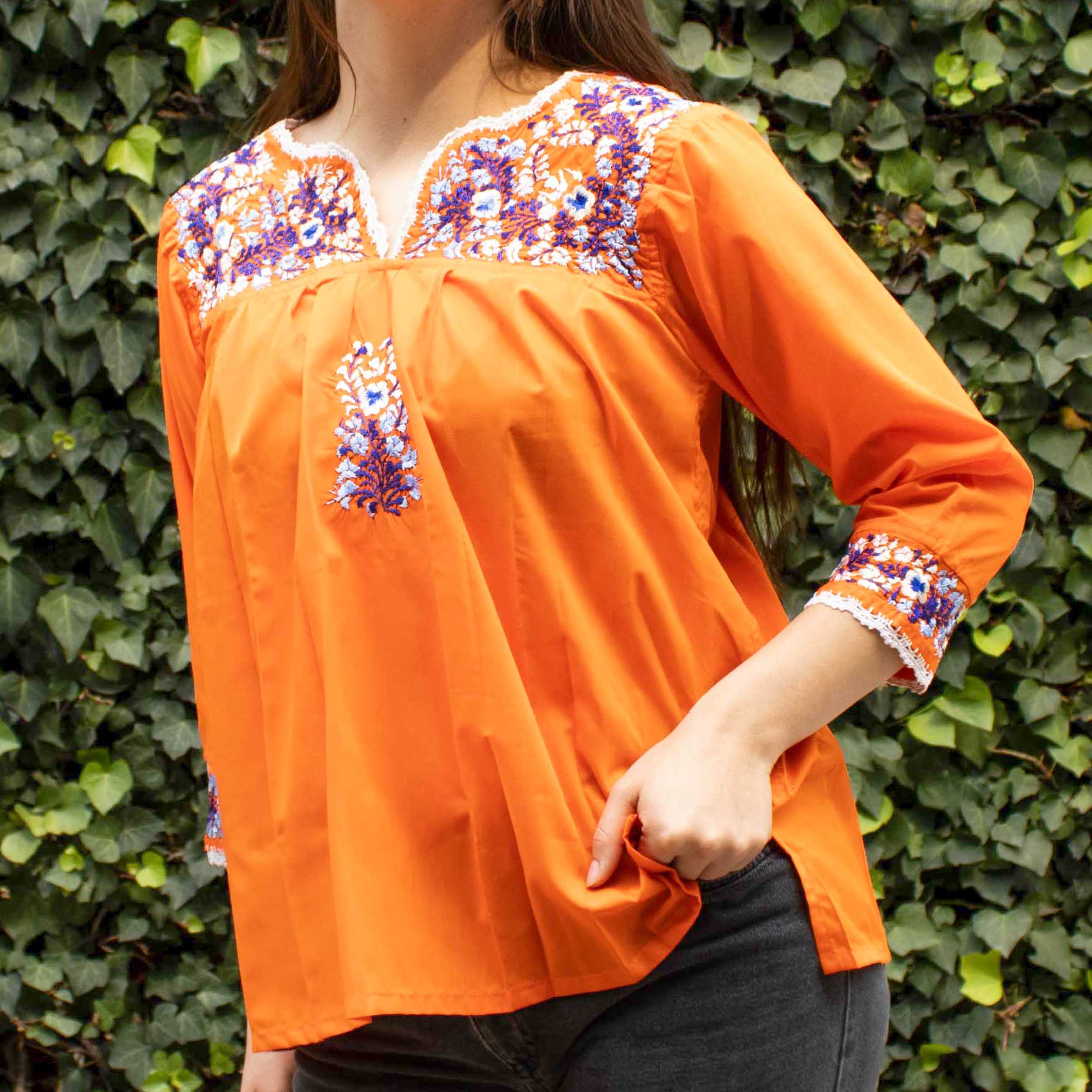 Camila Hand-Embroidered 3/4 Sleeve Blouse