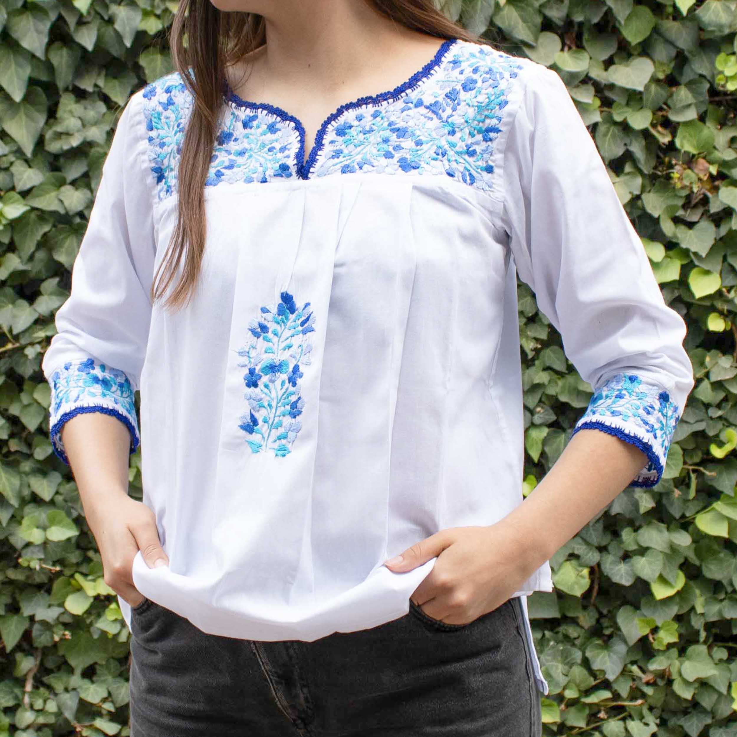 Camila Hand-Embroidered 3/4 Sleeve Blouse
