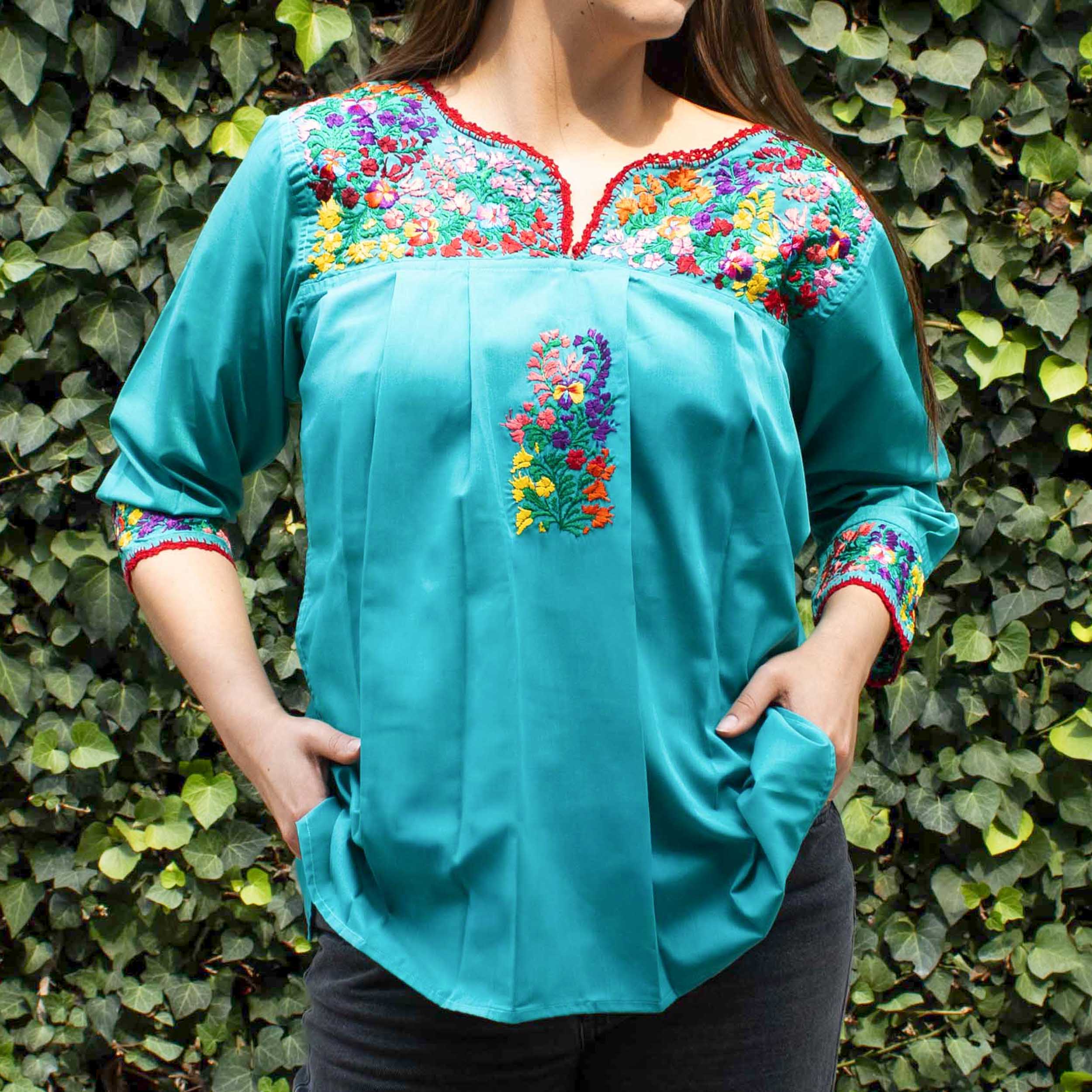 Camila Hand-Embroidered 3/4 Sleeve Blouse | Lolo Mexican Mercadito
