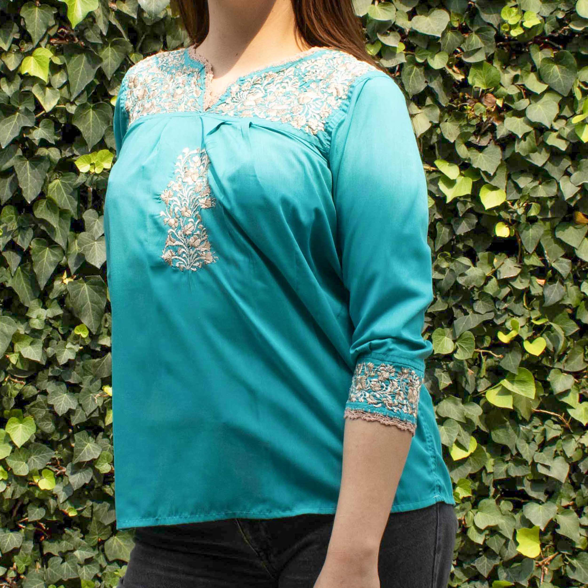 Camila Hand-Embroidered 3/4 Sleeve Blouse | Lolo Mexican Mercadito