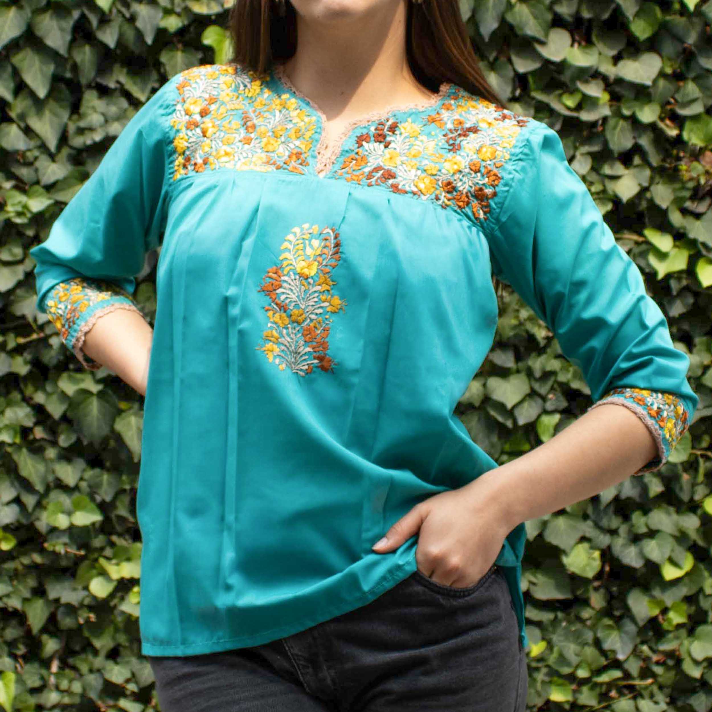 Camila Hand-Embroidered 3/4 Sleeve Blouse
