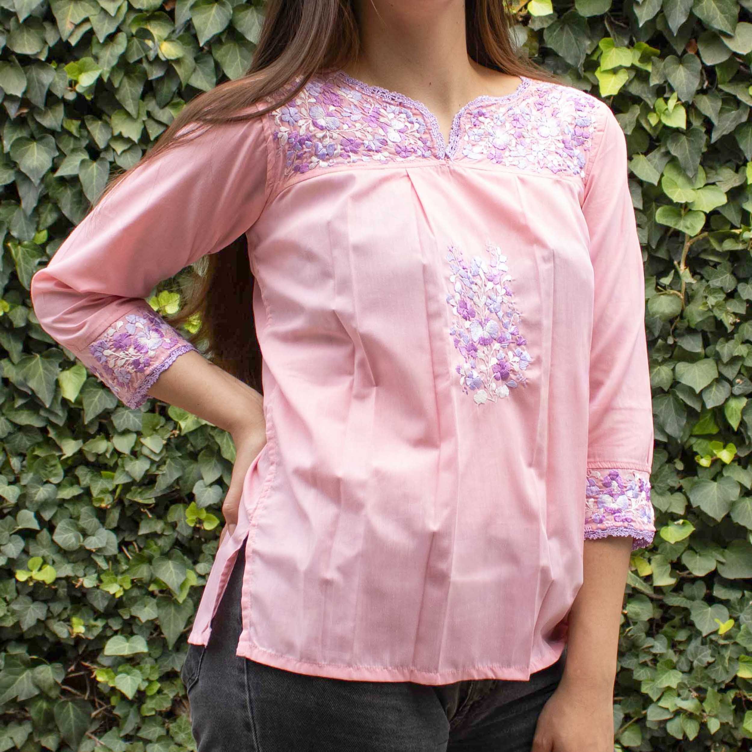 Camila Hand-Embroidered 3/4 Sleeve Blouse | Lolo Mexican Mercadito
