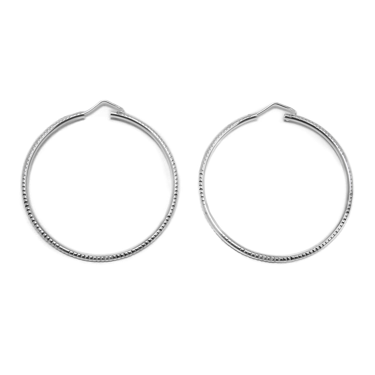 Sterling Silver Medium 1.3" Textured Hoop Earrings