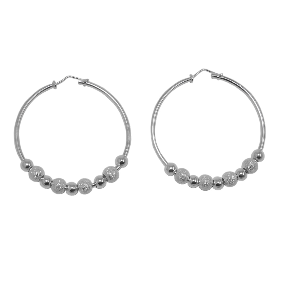 Sterling Silver Medium 1.3" Textured Hoop Earrings