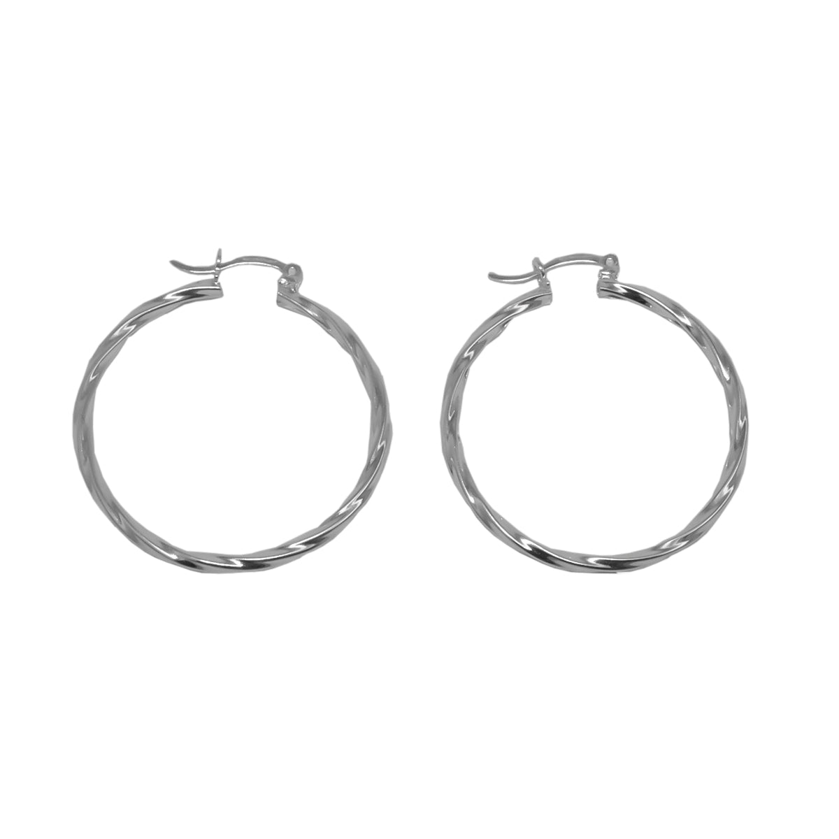 Sterling Silver Medium 1.3" Textured Hoop Earrings