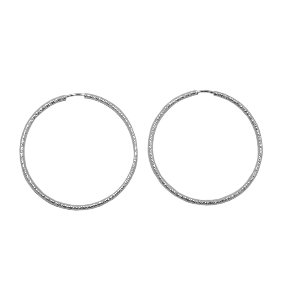 Sterling Silver Medium 1.3" Textured Hoop Earrings