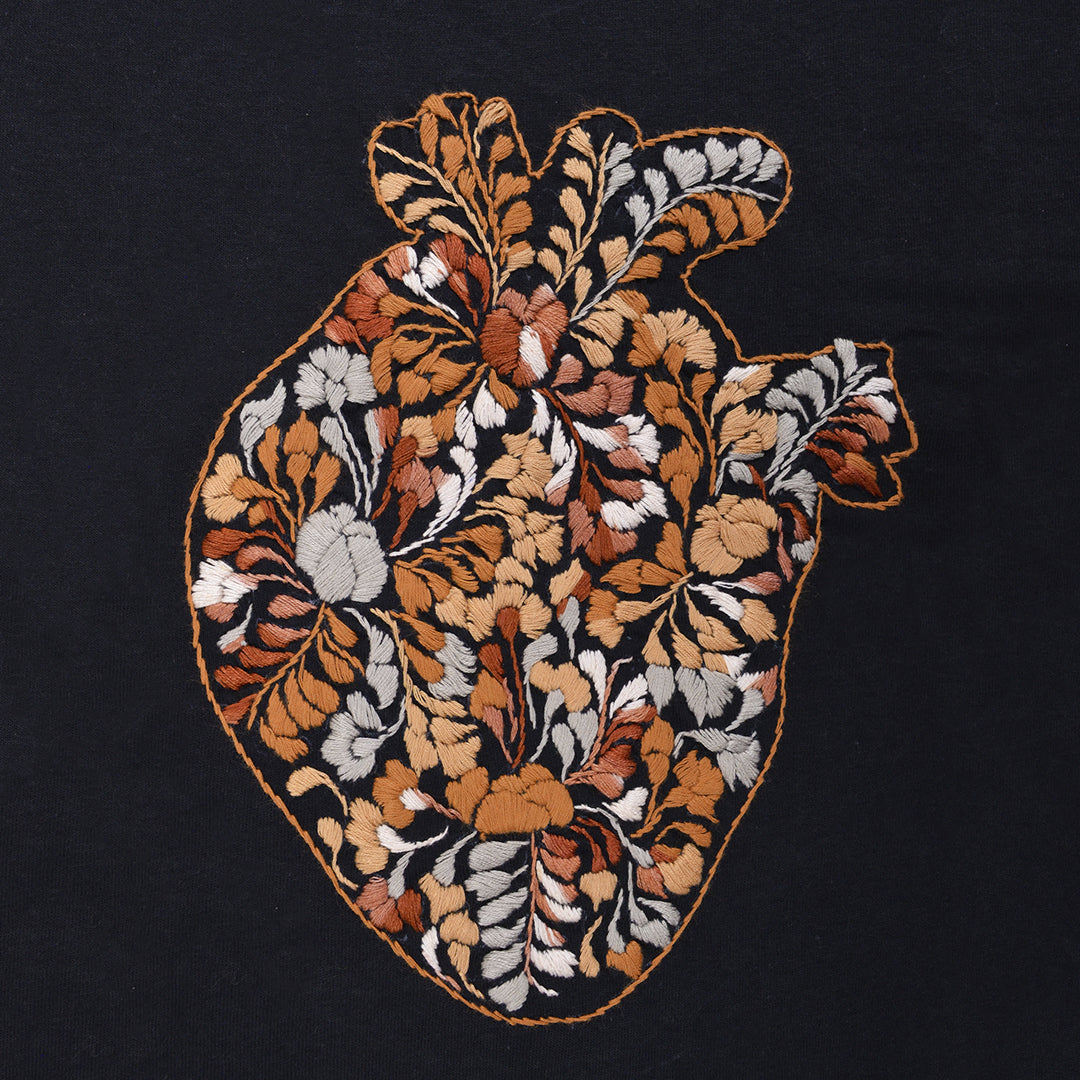 Anatomical Heart Hand-Embroidered T-Shirt - Black