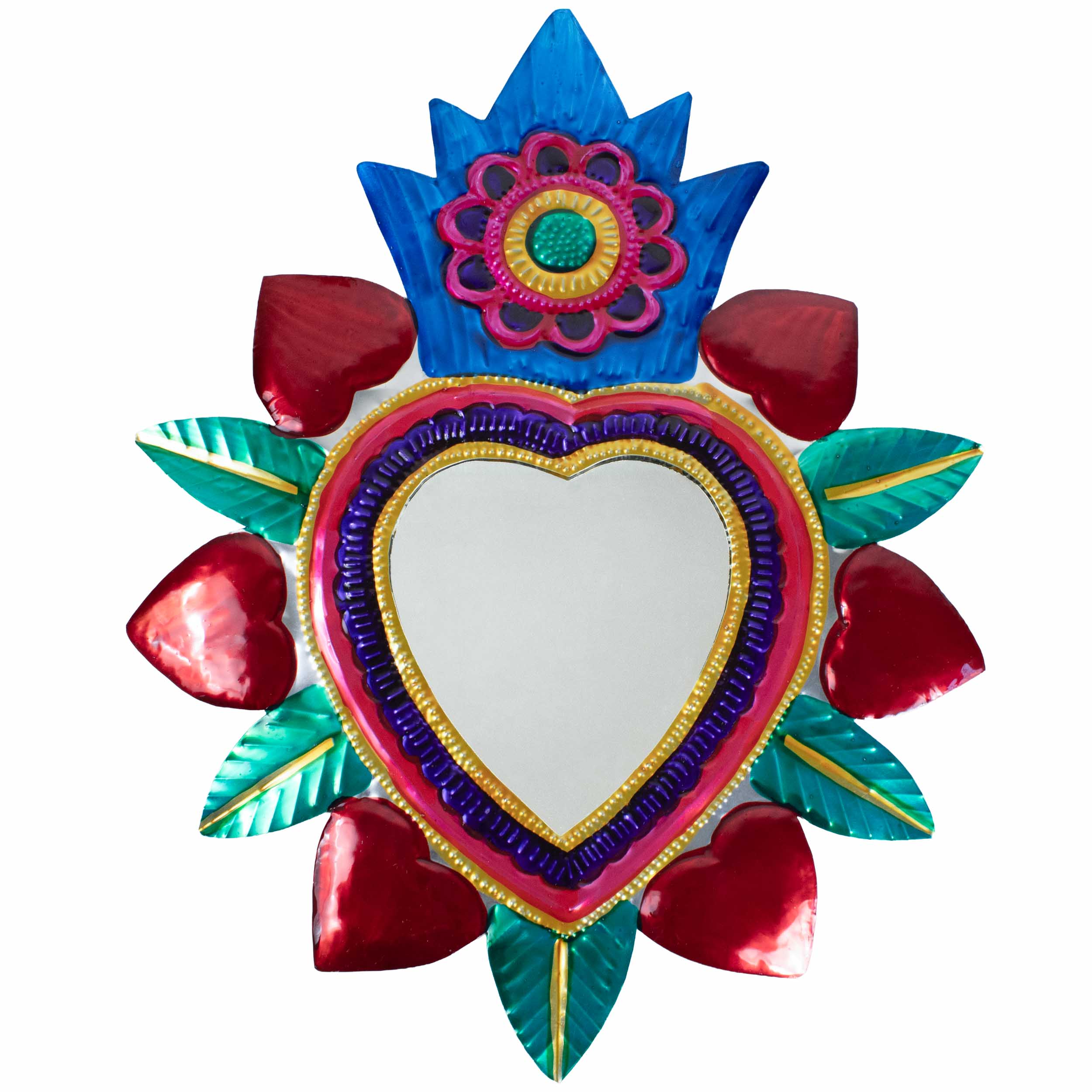 XL Mexican Milagro Tin Heart with Mirror | Lolo Mexican Mercadito