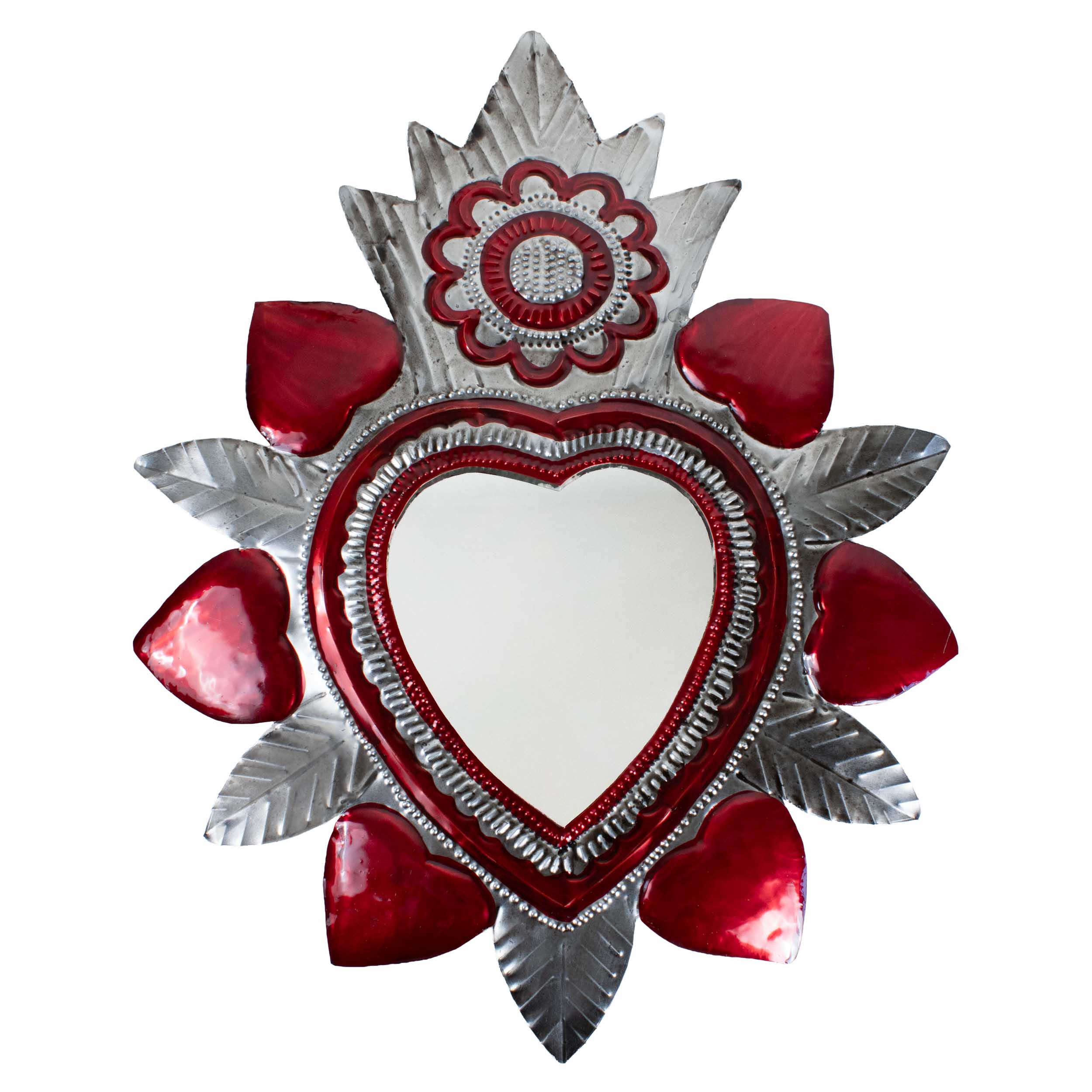 XL Mexican Milagro Tin Heart with Mirror
