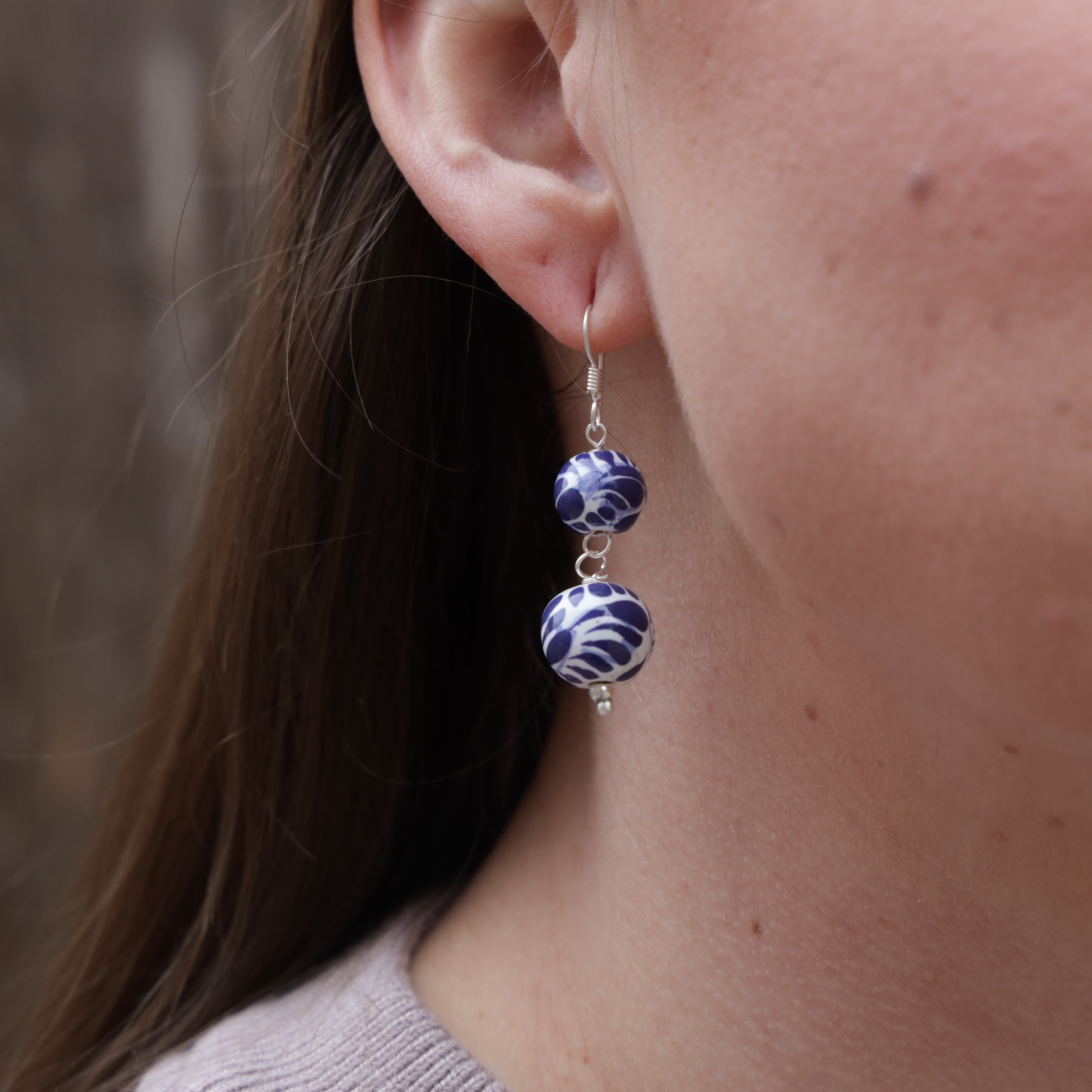 Sterling Silver Talavera Double Sphere Drop Earrings