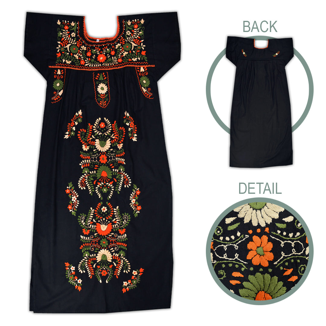 Chilac Floral Embroidered Mexican Long Dress