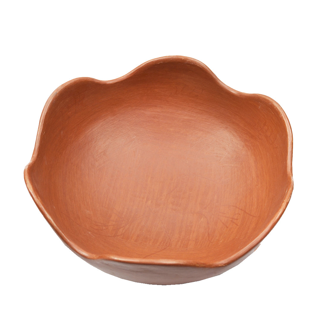 Large Red Clay Terracotta Scalloped Bowl