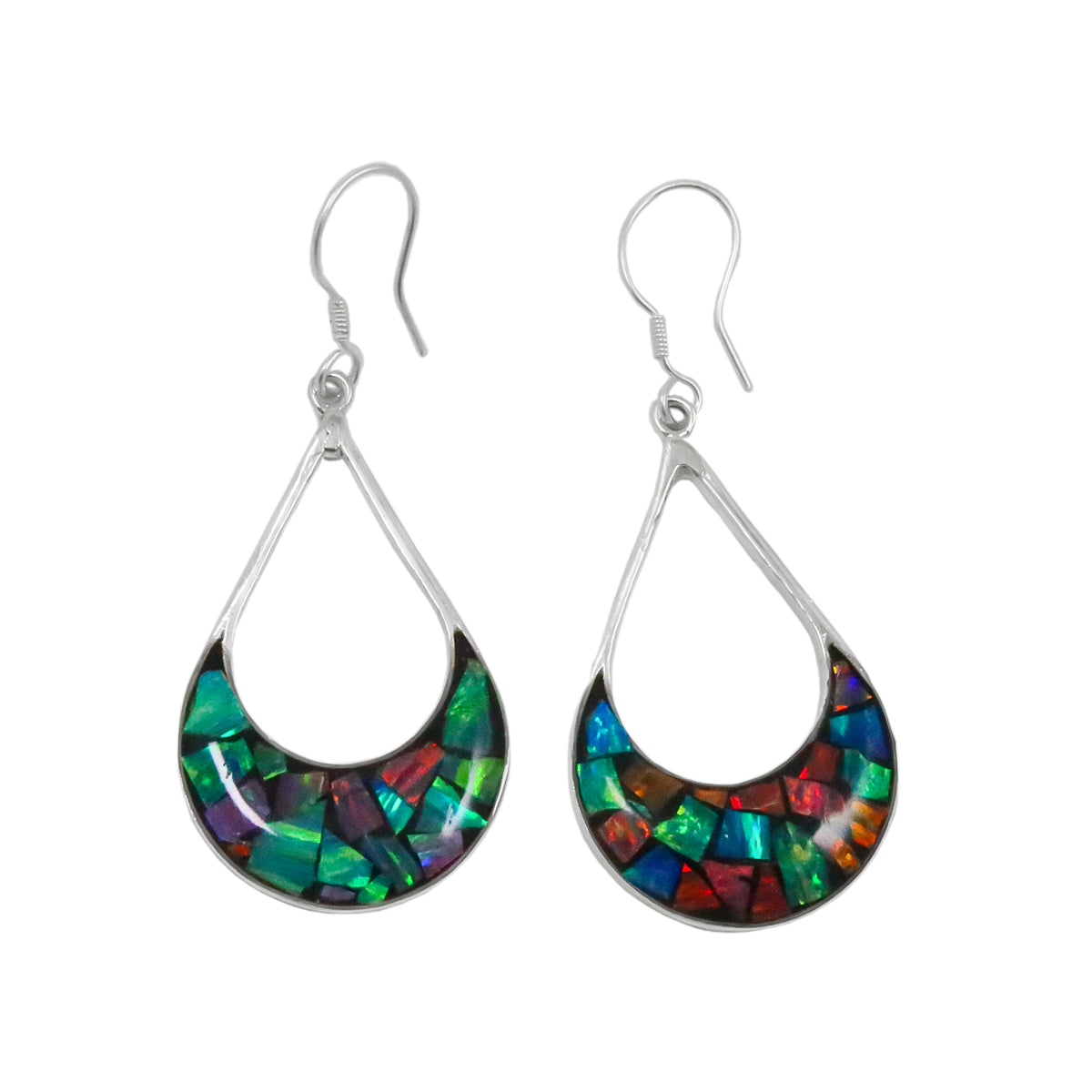 Sterling Silver Colorful Opal Teardrop Earrings