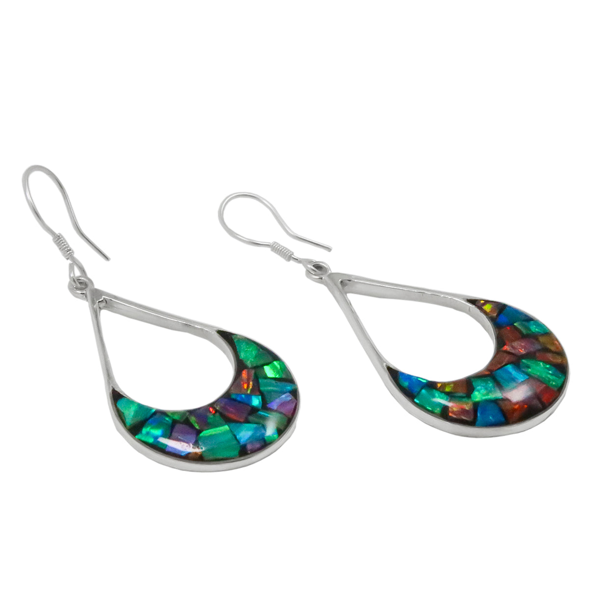 Sterling Silver Colorful Opal Teardrop Earrings