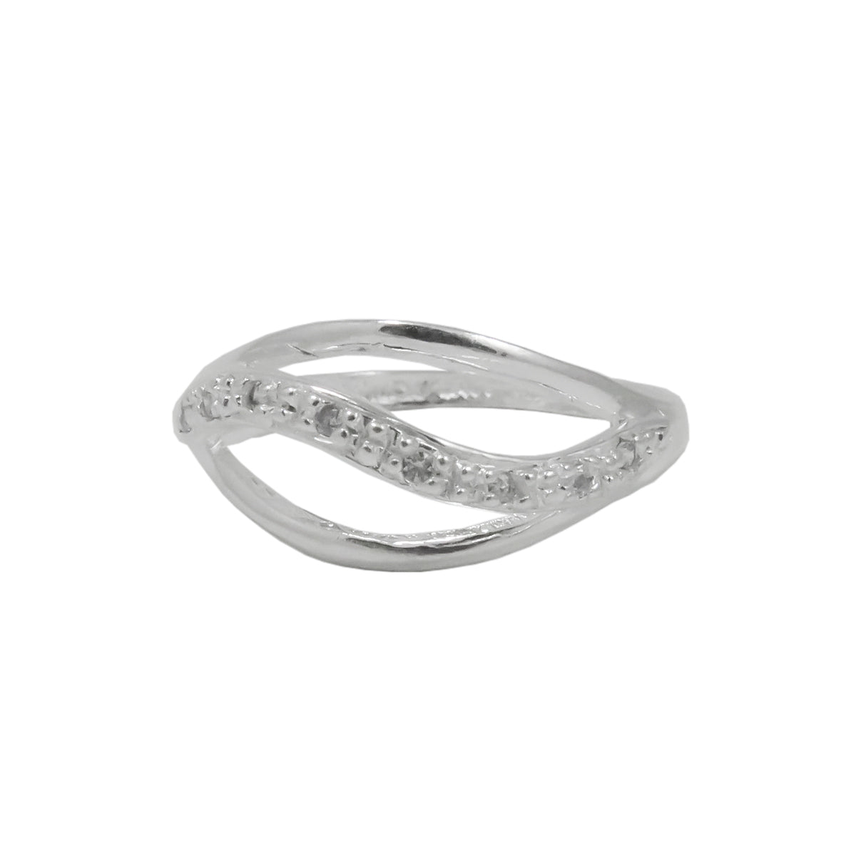 Sterling Silver Wave Ring with Zirconia