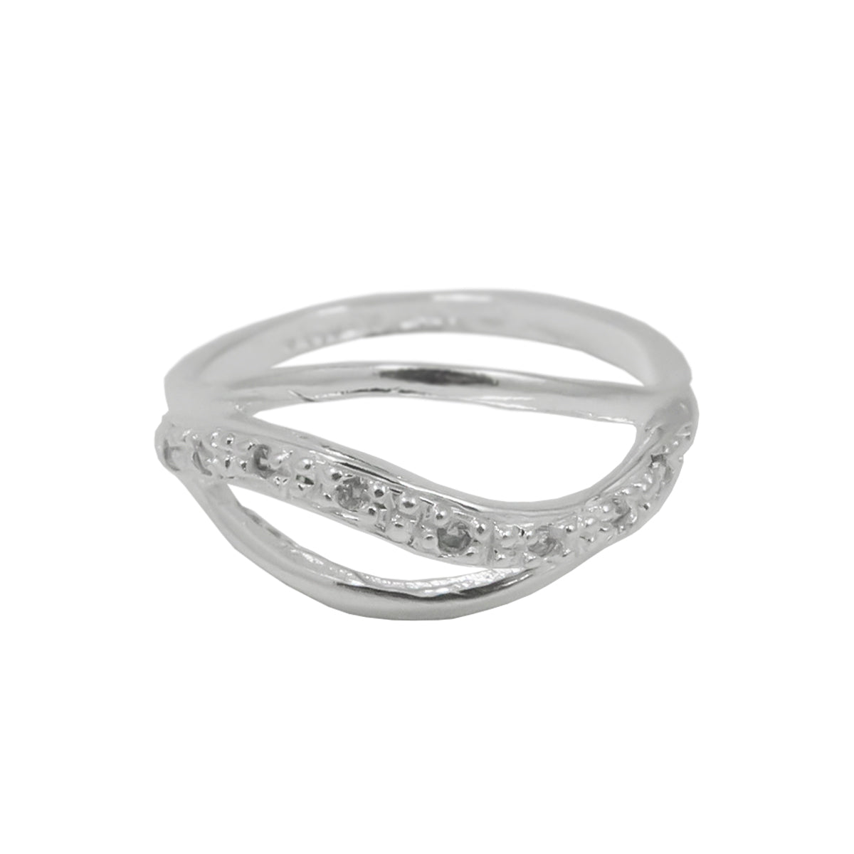 Sterling Silver Wave Ring with Zirconia