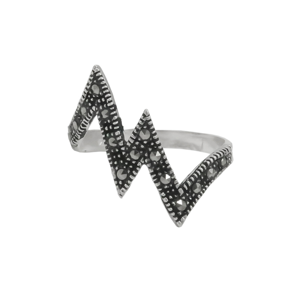 Sterling Silver Marcasite Abstract Lines Ring