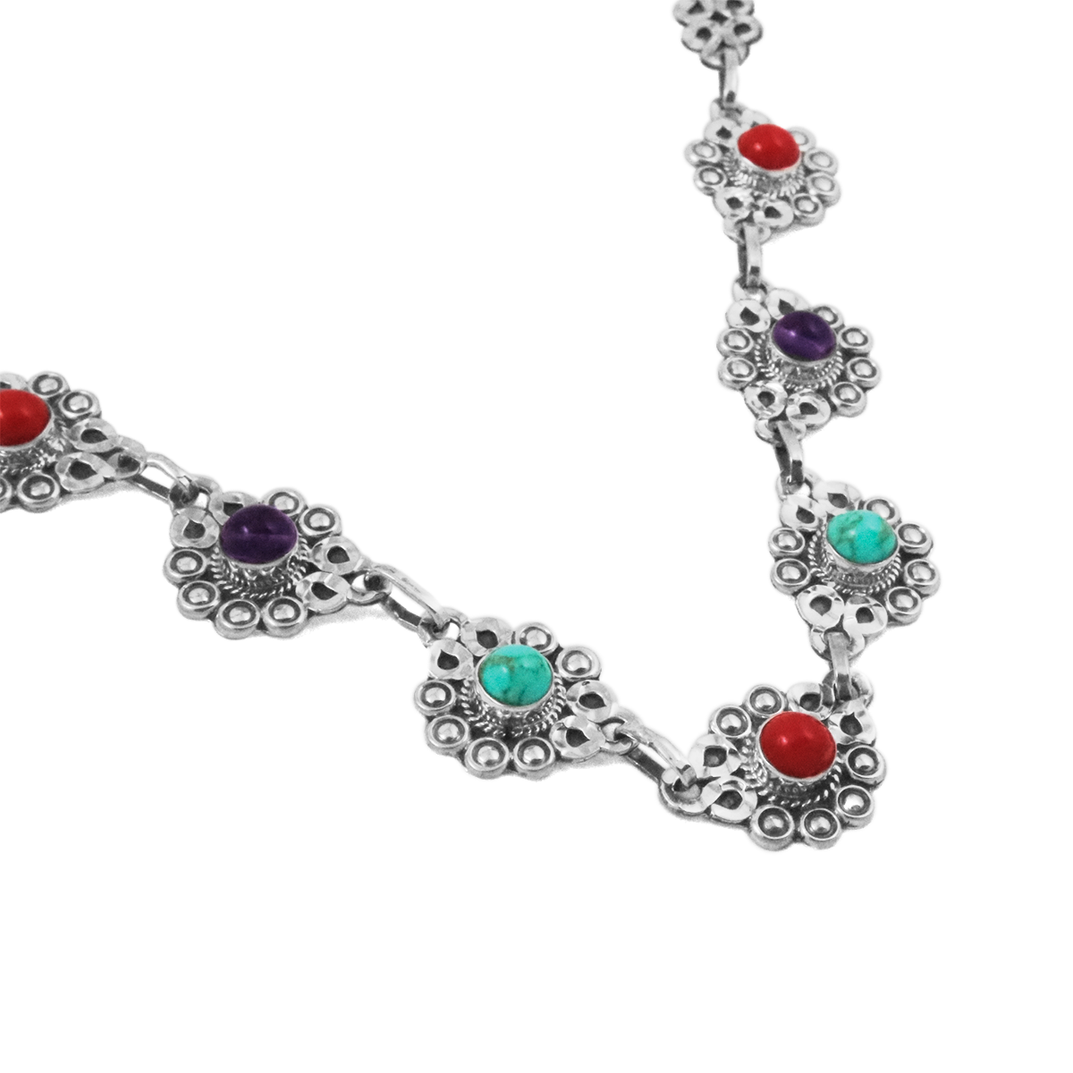 Sterling Silver Multicolor Barroco Necklace, Earrings, and Bracelet Set