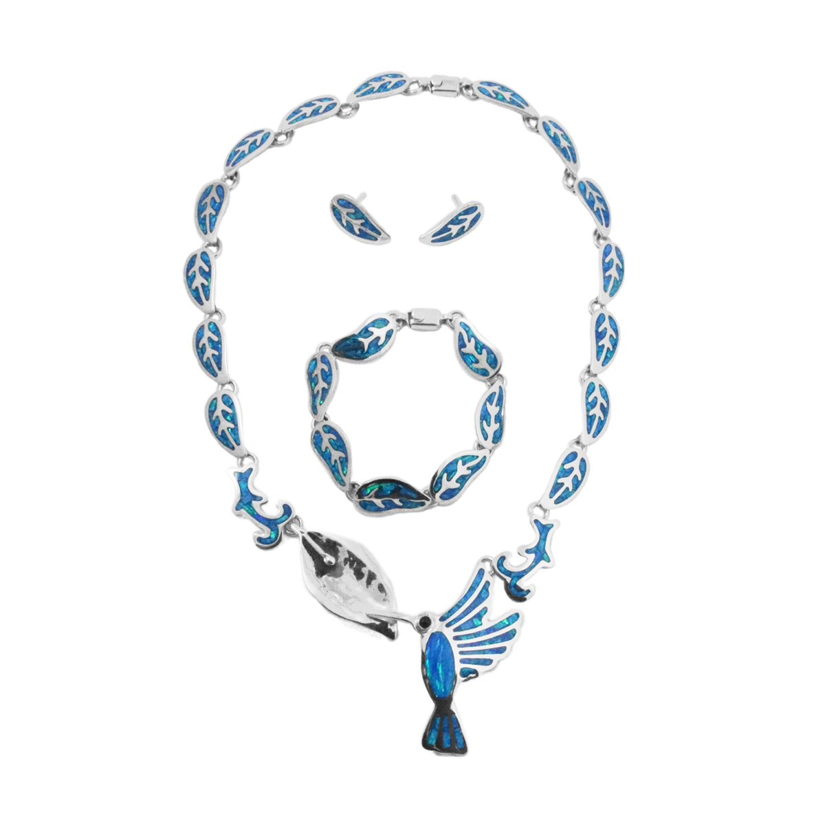 Sterling Silver Colibrí Azul Opal Jewelry Set