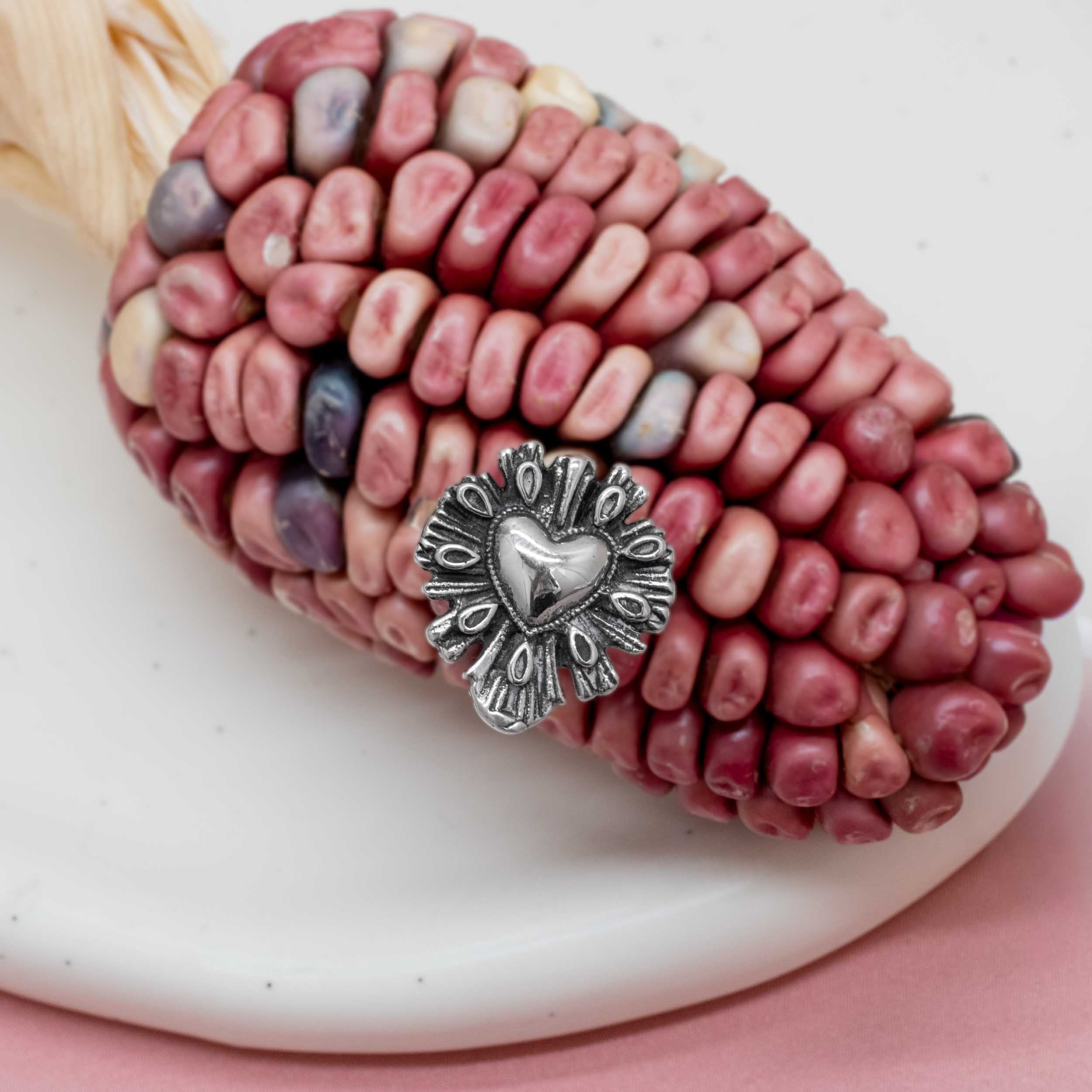 Sterling Silver Sparkle Corazón Sagrado Ring